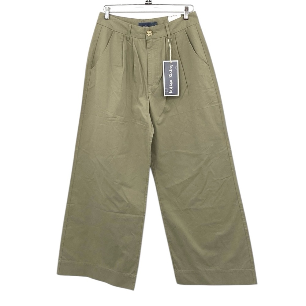 Indigo Rising Wide Leg Pants Women’s 13/31 Ultra High Rise Pleated Green/Tan‎